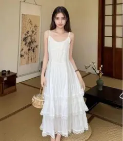 新品未使用！ キャミ ワンピース レース ティアード 韓国 可愛い