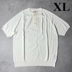 ✅新品　ヘンリーネックTシャツ　ニット　半袖　サマーニット　ホワイト　白　XL