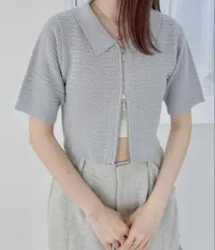 鹿の子ZIPニット（半袖）　132707 ブルー