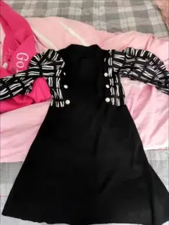 ニットワンピース シフォン プリント ドッキング