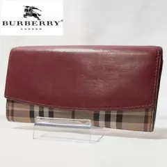 【美品】BURBERRY レザー 長財布 ノバチェック シャドーホース レッド