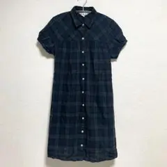 ain チェック柄　シャツ　半袖　ワンピース　マタニティ　ウエストリボン　ボタン