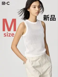 ユニクロ　ユニクロC　メッシュクルーネックノースリーブ　M　ホワイト　白　新品