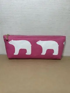 ピンク地に白クマのメガネポーチ　ハンドメイド