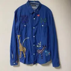 【派手】Bohemiansボヘミアンズ 総柄刺繍 シャツ ブルー ダンガリー M