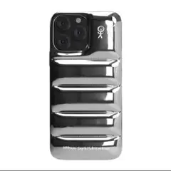 iPhone16Proケース　 ダウンジャケット風 シルバー　モコモコ感