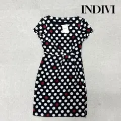 ★新品★ INDIVI ワンピース　半袖　ドット柄　ブラック　Sサイズ