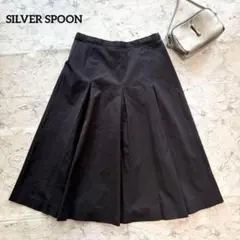 【SILVER SPOON】タックフレアスカート 膝下丈 ブラック 綺麗め