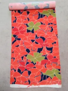 花柄 着物反物 オレンジ 緑