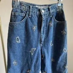 made in Italy ヴィンテージ 蝶々とお花の金糸刺繍デニムパンツ