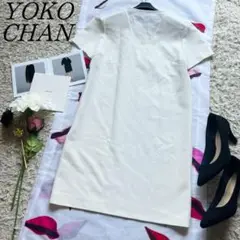 【美品】YOKOCHAN バックシースルーワンピース 膝丈 半袖 ホワイト 38