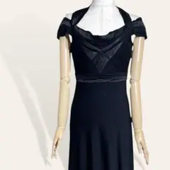 ❤️希少 ストラネス 黒 シルク ホルターネック フレア ワンピース 34 XS