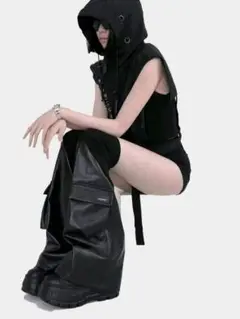 ROMWE Goth ダークスパイラル柄フェイクレザー　ロングレッグカバー