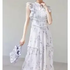 【美品】SNIDEL スナイデル プリントプリーツワンピース BLU 0