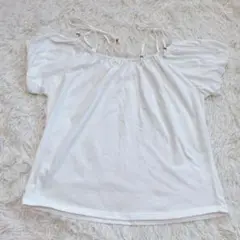 【NICE CLAUP】 Tシャツ 肩紐リボン オフショルダー 白 Tシャツ