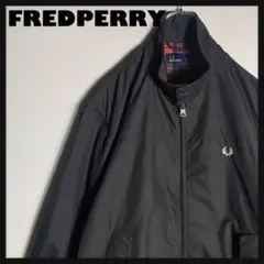 FREDPERRY スイングトップ ハリントン 刺繍ロゴ 裏地チェック柄 黒 L