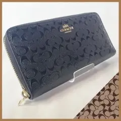 COACH（コーチ）】ラウンドジップウォレット（ブラック）※総柄 ※PVC