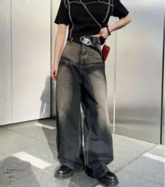 ワイドデニムパンツ　バギーパンツ　ヴィンテージウォッシュ