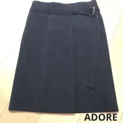 アドーア ベルト ラップ 膝下 スカート ブラック 秋冬