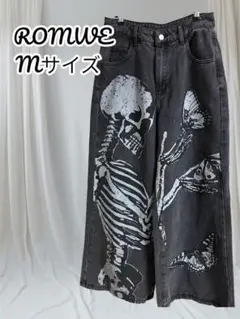 ROMWE ロムウェ スカル&バタフライプリント ワイドレッグジーンズ