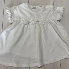 キッズズー 80 半袖　Tシャツ　フリル　白　お花　かわいい　シンプル