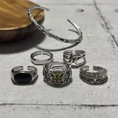 【再入荷！】リング5点&ブレスレット　ヴィンテージ 古着　メンズ　クロス　彫刻