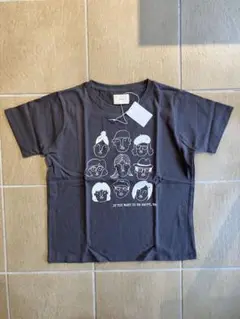 green. グリーンドット 顔イラストプリントTシャツ　チャコール