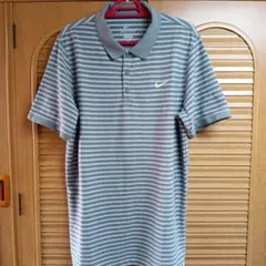 Nike DRI-FIT グレー ストライプ ポロシャツXL