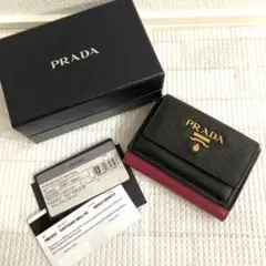プラダ コンパクト レザー 三つ折り財布 ブラック レッド PRADA