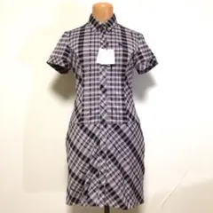 新品 PUMA GOLF ワンポイント チェック ワンピース 紫灰 M