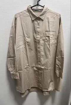 153 gleam グリーム　ベージュ シャツ プリント　Mサイズ コットン　綿