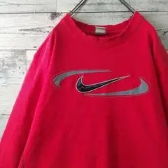 希少デザイン☆ナイキ 刺繍ロゴ センターロゴ スウェット L レッド