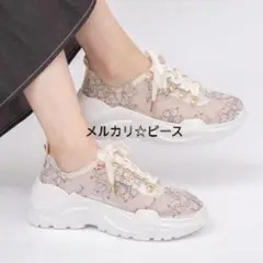 RANDA ガーリー厚底レーススニーカー 白 L 夏映え レース ガーリー 通勤