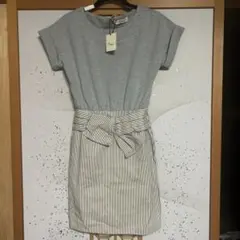 Freesia 半袖ミニワンピース グレー/ストライプ新品