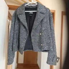 ZARA 黒白ツイードショートジャケット
