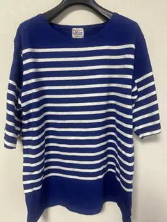 Denime 青白ボーダー半袖Tシャツ