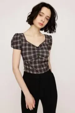 SLY CHECK PRINT PUFF SLEEVE トップス 完売 ブラック