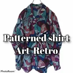 古着 柄シャツ レトロ 総柄 アート ユニセックス てろてろ おしゃれ