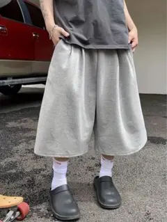 スウェットパンツ ハーフパンツ ショートパンツ グレー ワイドパンツ