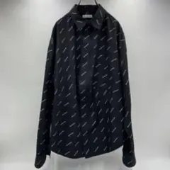 【極美品】BALENCIAGA 長袖シャツ オールオーバー ロゴ 総柄 ブラック