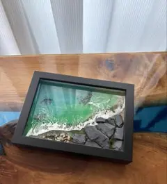 レジンアート海　オーシャンアート　枠付　リアル海岸　20×15cm No.175