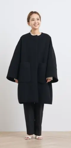 お値下げ☆新品未使用 yori ウールノーカラーコート ブラック 2022aw