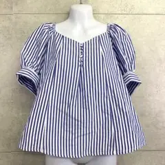 最終価格★レディアゼル★半袖★ブラウス★ストライプ★パフスリーブ★バックリボン