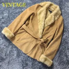 ムートンジャケット 古着 ベルト付き ベージュ レディース ファー c1378