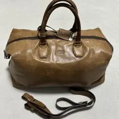 BOSS/HUGO BOSS ビンテージレザーボストンバック ブラウン BOSS x ASTON MARTIN ナッパレザー ホールドオール (Hugo Boss