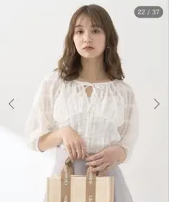 earth music&ecology シアーチェックパフスリーブブラウス
