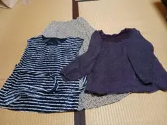 ボーダー・ドット柄トップスと花柄スカートセット