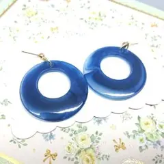 No.593☆べっ甲風サークル（ブルー） ピアス イヤリング マスクチャーム