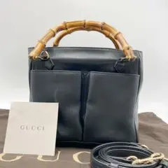 グッチ GUCCI ハンドバッグ ショルダー 2way バンブー レザー 黒