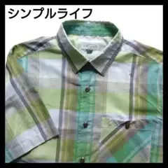 シンプルライフ メンズ 半袖シャツ グリーン系 /M